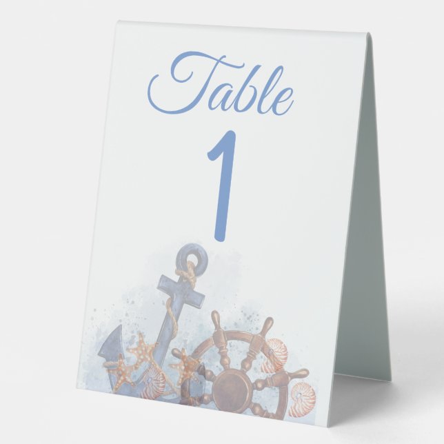 Nautical Beach Hochzeitstitel Tischaufsteller (Vorderseite)
