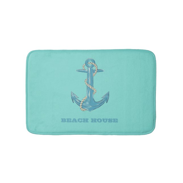 Nautical Beach House, Anker, Seil, Minze Green Badematte (Vorderseite)