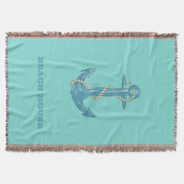 Nautical Beach House, Anker, Seil, Minze Green Decke (Vorderseite)