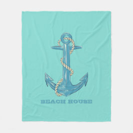 Nautical Beach House, Anker, Seil, Minze Green Fleecedecke