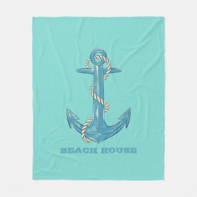 Nautical Beach House, Anker, Seil, Minze Green Fleecedecke (Vorderseite)