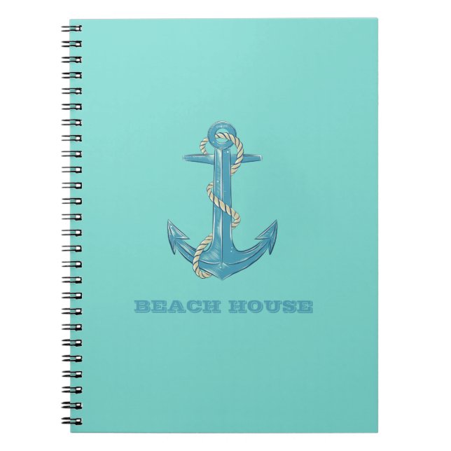 Nautical Beach House, Anker, Seil, Minze Green Notizblock (Vorderseite)