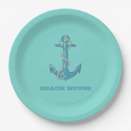 Nautical Beach House, Anker, Seil, Minze Green Pappteller