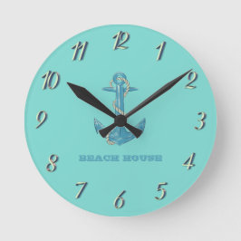 Nautical Beach House, Anker, Seil, Minze Green  Runde Wanduhr
