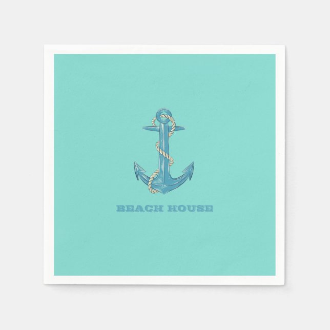 Nautical Beach House, Anker, Seil, Minze Green Serviette (Vorderseite)