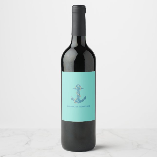 Nautical Beach House, Anker, Seil, Minze Green Weinetikett (Vorderseite)