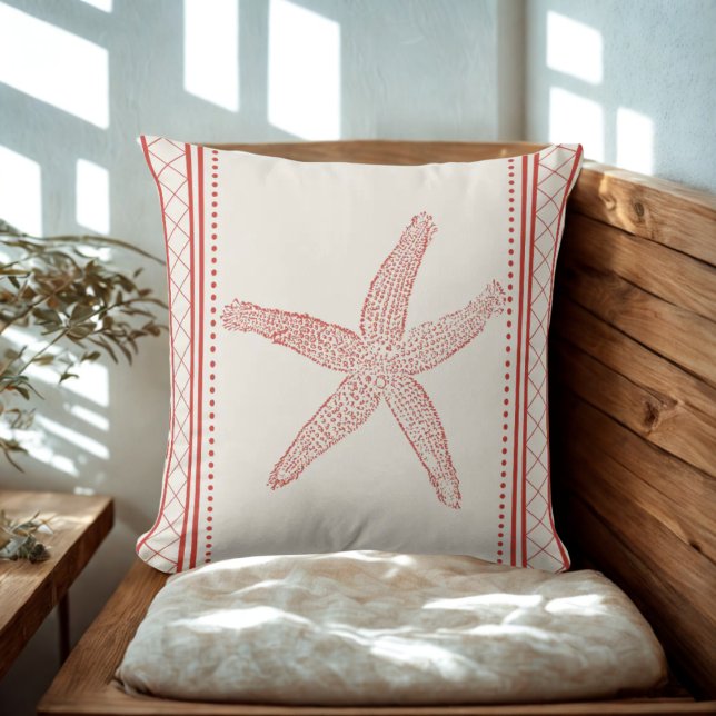Nautical Beach House Coastal Starfish Kissen (Coral Starfish Throw Pillows - perfect for coastal and nautical beach house themes)