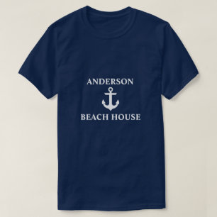 Nautical Beach House Familienname Anchor Blue T-Shirt