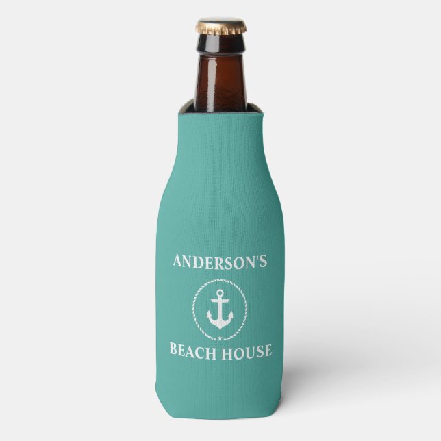 Nautical Beach House Familienname Anchor Flaschenkühler (Flaschenvorderseite)