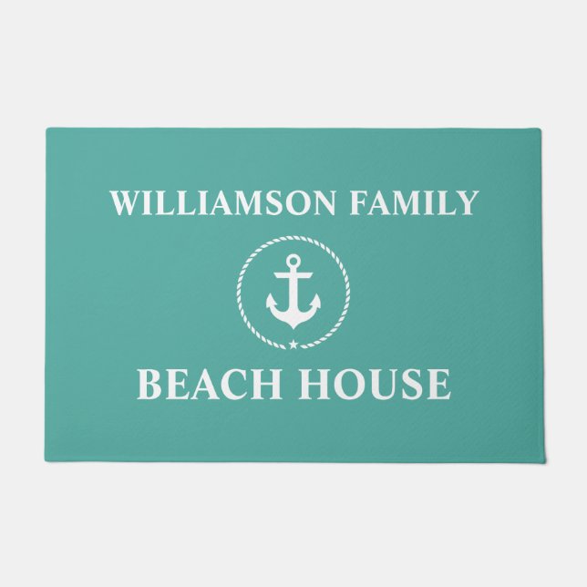Nautical Beach House Familienname Anchor groß Fußmatte (Vorderseite)