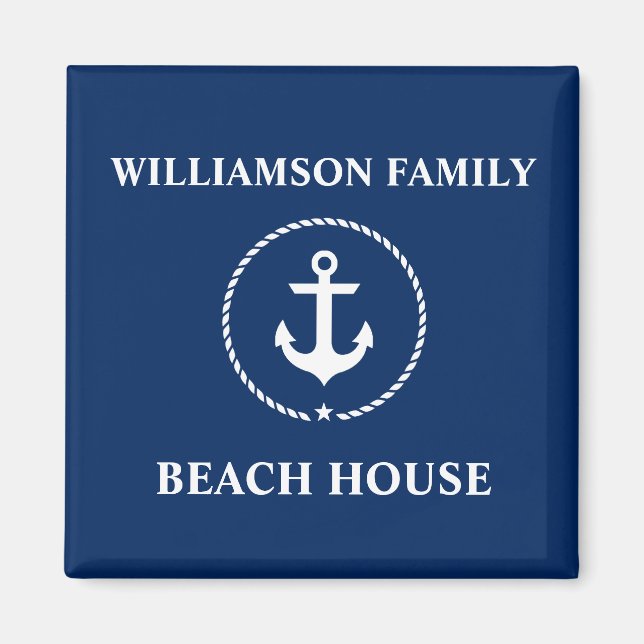 Nautical Beach House Familienname Anchor Navy Blue Magnet (Vorne)