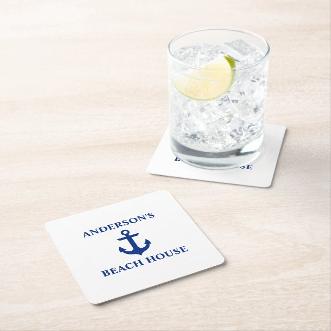 Nautical Beach House Familienname Anchor Rechteckiger Pappuntersetzer (Vor Ort)
