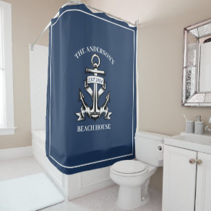 Nautical Beach House Familienname Est Ship Anchor Duschvorhang