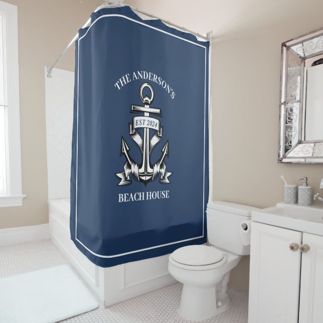 Nautical Beach House Familienname Est Ship Anchor Duschvorhang (Beispiel)