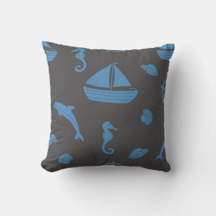 Nautical Beach Kissen mit Seepferd und Muscheln