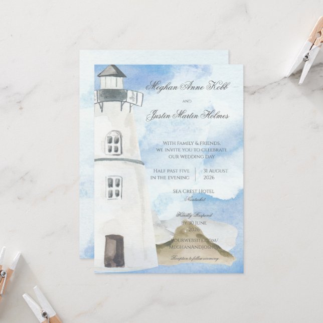 Nautical Beach mit Lighthouse Einladung (Vorderseite/Rückseite Beispiel)