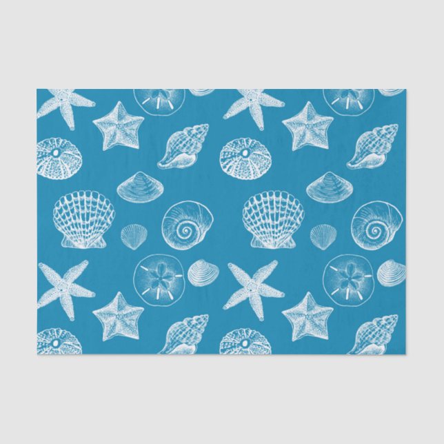 Nautical Beach Muscheln Aqua White Seidenpapier (Vorderseite)