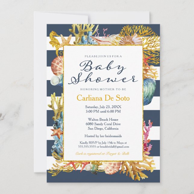 Nautical Beach Ocean / Sea Baby Dusche Einladung (Vorderseite)