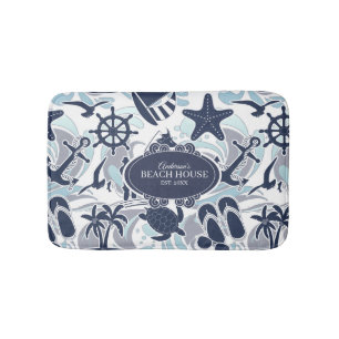 Nautical Beach Pattern Navy ID839 Badematte