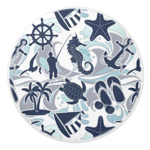 Nautical Beach Pattern Navy ID839 Keramikknauf
