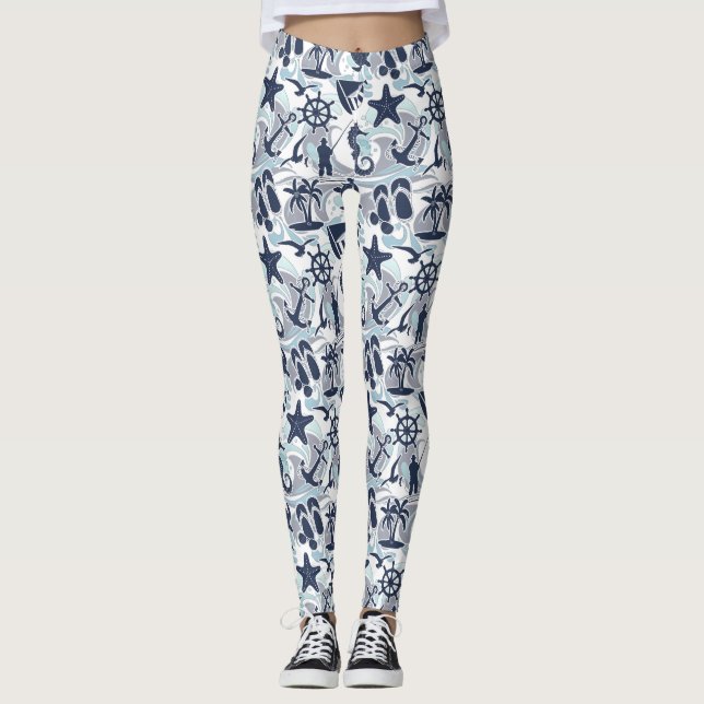 Nautical Beach Pattern Navy ID839 Leggings (Vorderseite)
