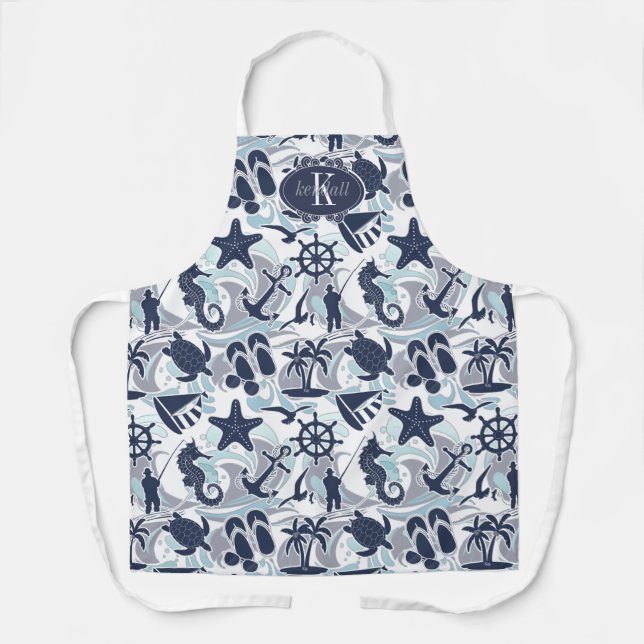 Nautical Beach Pattern Navy ID839 Schürze (Vorderseite)