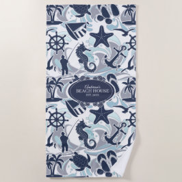 Nautical Beach Pattern Navy ID839 Strandtuch