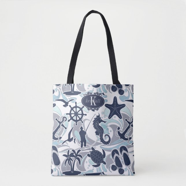 Nautical Beach Pattern Navy ID839 Tote Bag Tasche (Vorderseite)