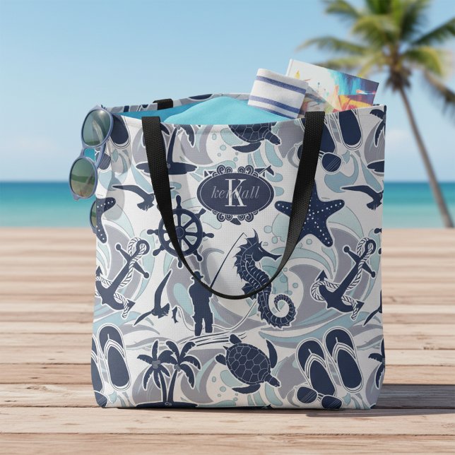 Nautical Beach Pattern Navy ID839 Tote Bag Tasche (Von Creator hochgeladen)