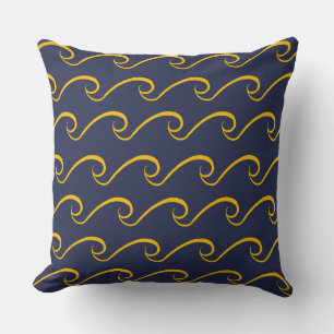 Nautical Beach Vave Marine Bleu et Coussin d'or
