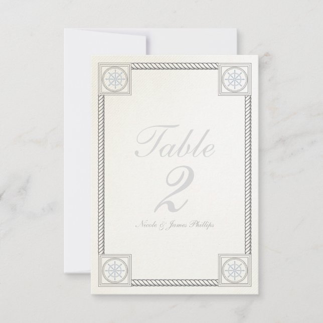Nautical Beach Vintage Wedding Tischnummer Card (Vorderseite)