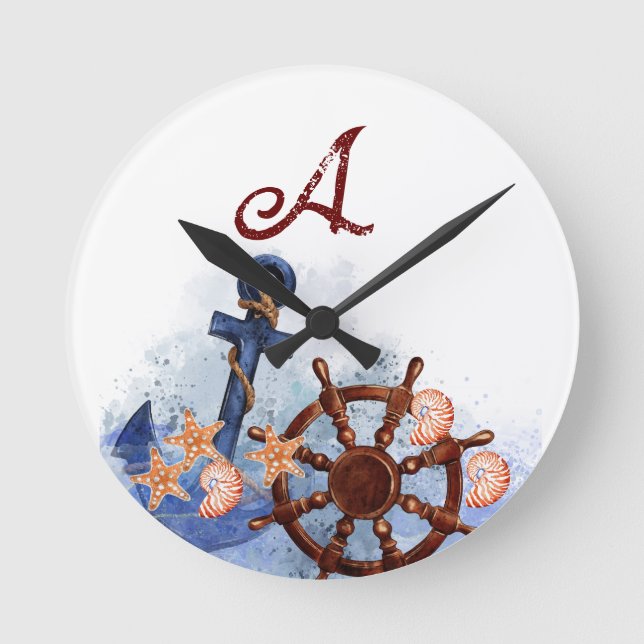 Nautical Beach Wedding Bridesmaid-Geschenk Runde Wanduhr (Vorderseite)