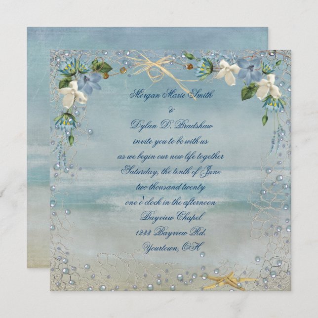 Nautical Beach Wedding Einladung (Vorne/Hinten)