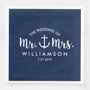 Nautical Beach Wedding Navy Blue Anchor Custom Serviette
