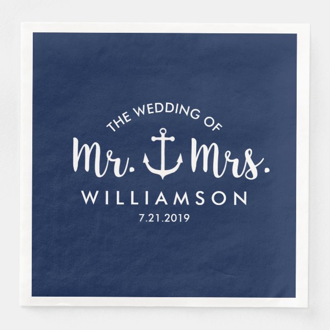 Nautical Beach Wedding Navy Blue Anchor Custom Serviette (Vorderseite)