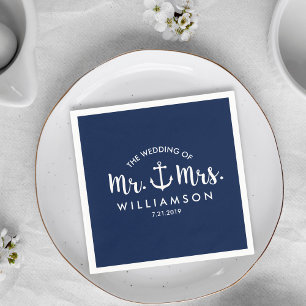 Nautical Beach Wedding Navy Blue Anchor Custom Serviette