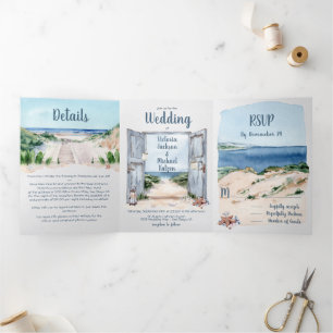 Nautical Beach Wedding Triplement Invitation