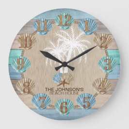 Nautical Beach Wood Design mit Palmenbaum Große Wanduhr