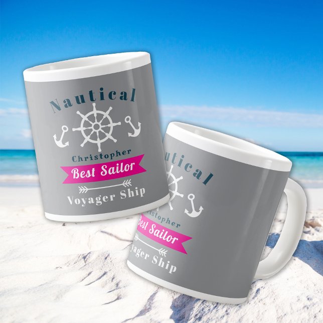 Nautical Best Sailor Gray Jumbo-Tasse (Von Creator hochgeladen)