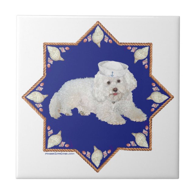 Nautical Bichon Frise Fliese (Vorderseite)