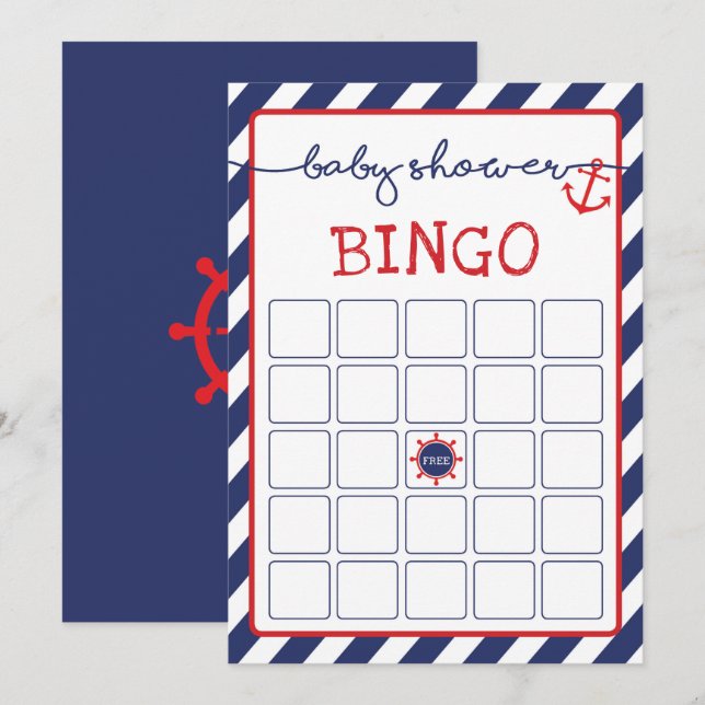 Nautical Bingo Baby Showgame Navy Red Einladung (Vorne/Hinten)