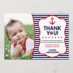 Nautical Birthday Danke-Karte Marine und Rot Einladung