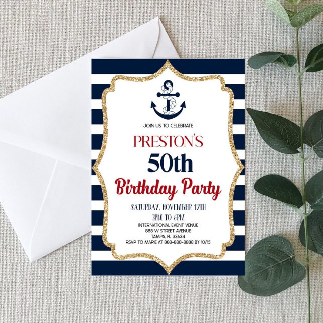 Nautical Birthday Party Einladung Custom Navy Blu (Von Creator hochgeladen)