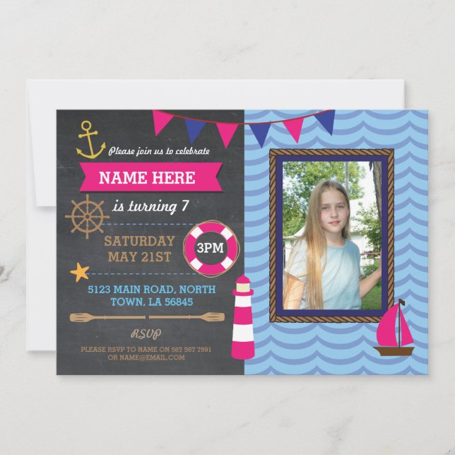 Nautical Birthday Party Foto Sailor Boats Einladun Einladung (Vorderseite)