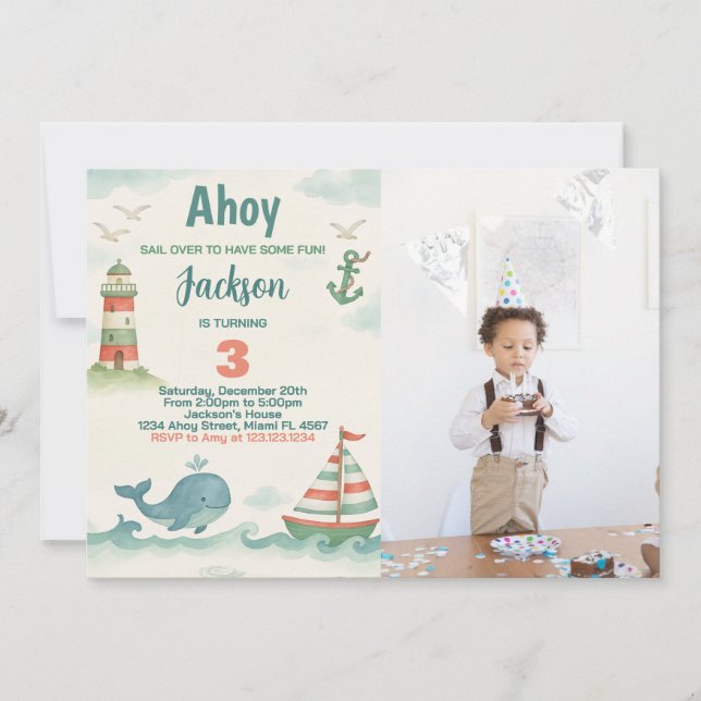 Nautical Birthday Party Invitation avec photo (Devant)