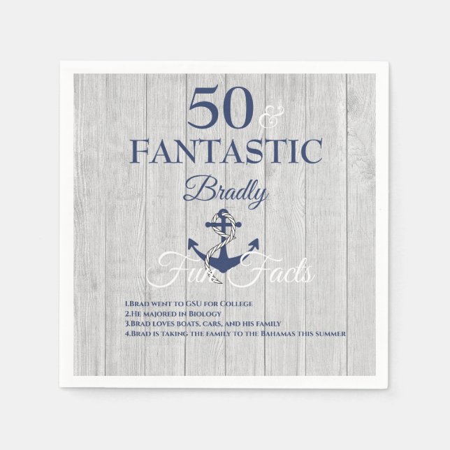 Nautical Birthday Party Navy Blue Fun Fakten Serviette (Vorderseite)