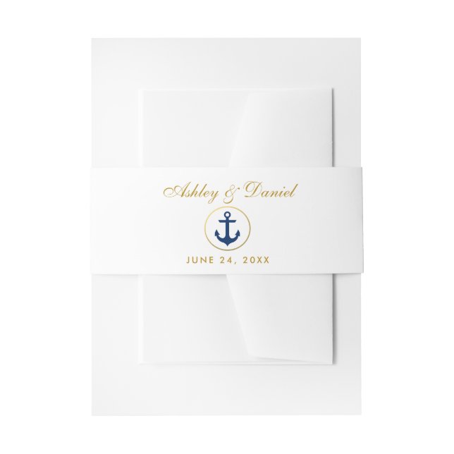 Nautical Blue Anchor Gold Wedding Einladungsbanderole (Vorderseite Beispiel)