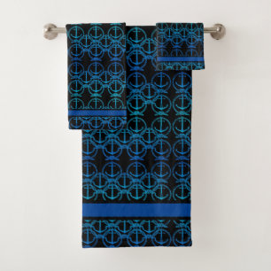Nautical Blue Anchor Motif Badhandtuch Set