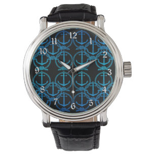 Nautical Blue Anchor Motif Wrist Watch Armbanduhr