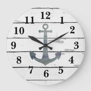 Nautical Blue Anchor Shiplap Rustisches Dekor Große Wanduhr